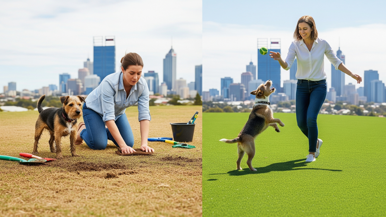 Choose safe, durable artificial grass for dogs in Perth WA with Artificial Grass Perth. Easy to clean and pet-friendly. Get a quote today!